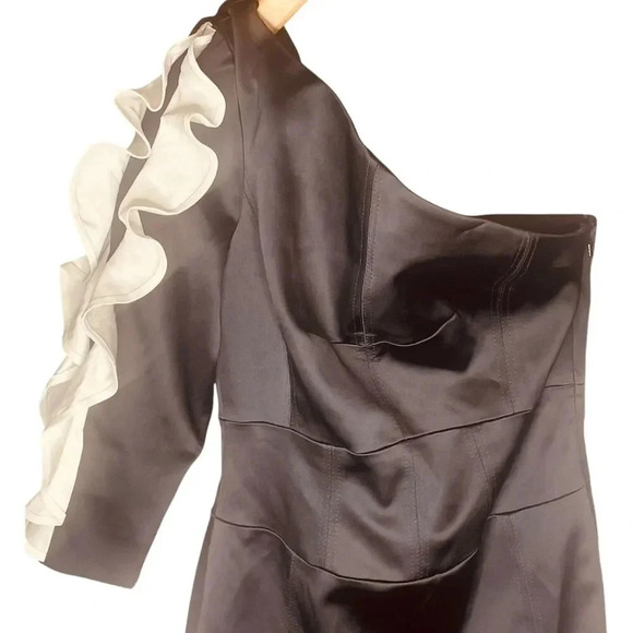 Karen Millen Ruffle One Shoulder Satin Mini Dress - Picture 6 of 16